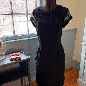 White House Black Market Black Lace-Yoke Cap-Sleeve Mini Dress